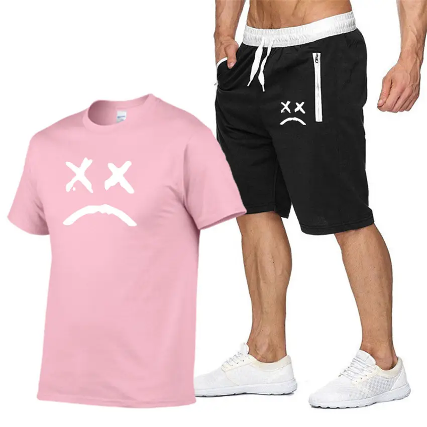 Men X-Print Grey Shorts & T-Shirt Set