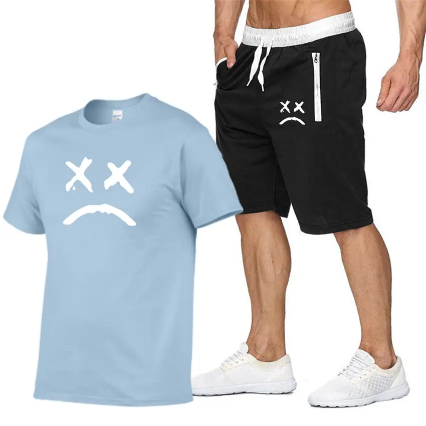 Men X-Print Grey Shorts & T-Shirt Set