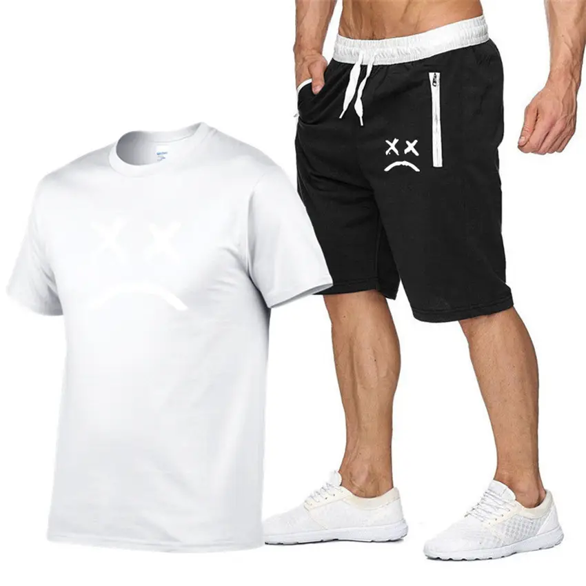 Men X-Print Grey Shorts & T-Shirt Set