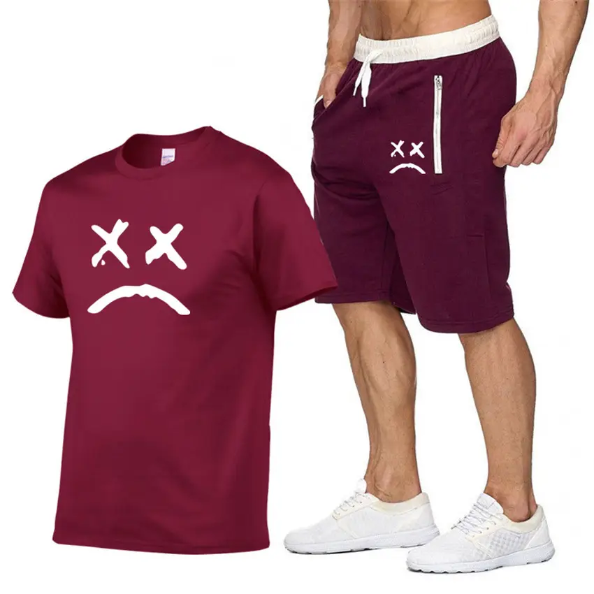 Men X-Print Grey Shorts & T-Shirt Set
