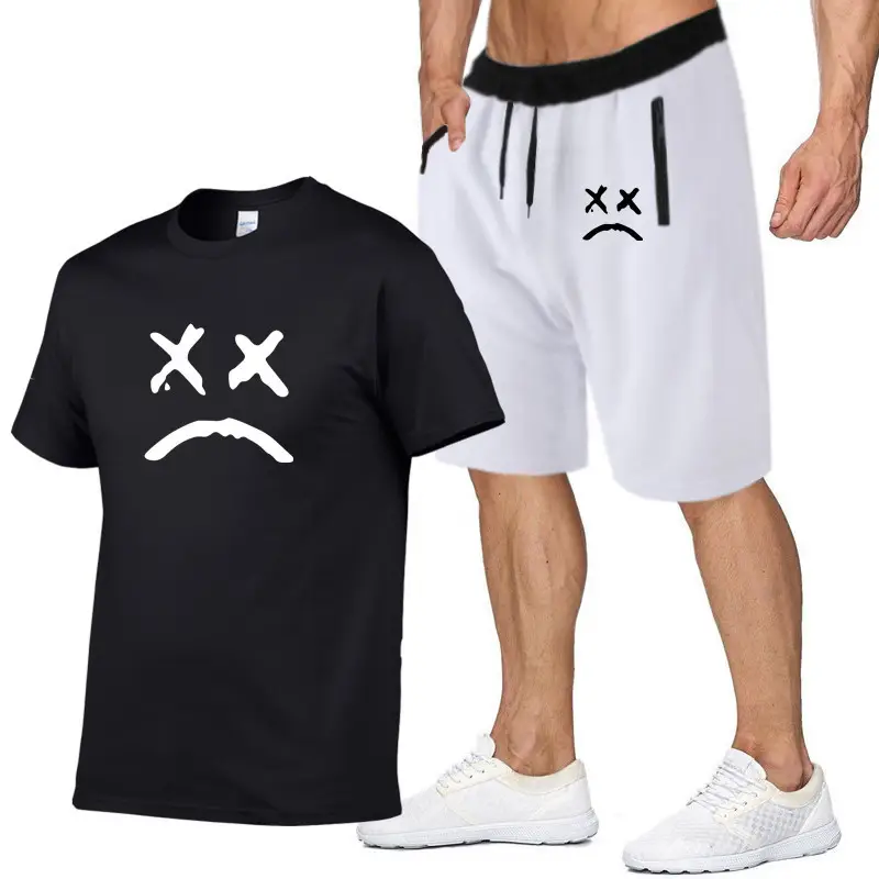 Men X-Print Grey Shorts & T-Shirt Set