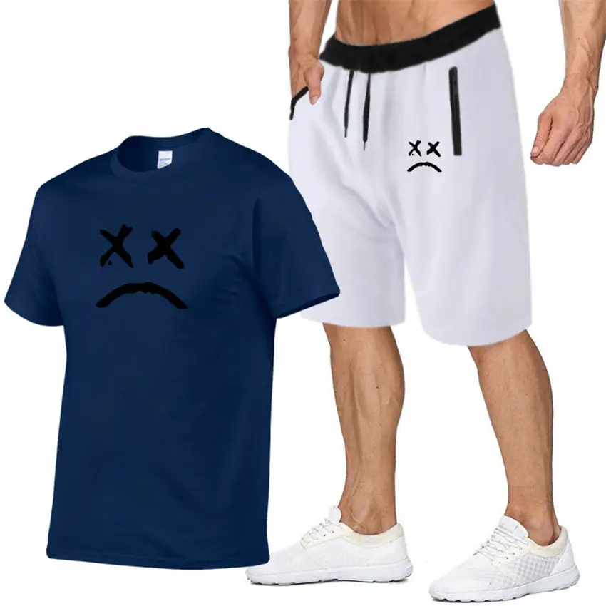 Men X-Print Grey Shorts & T-Shirt Set