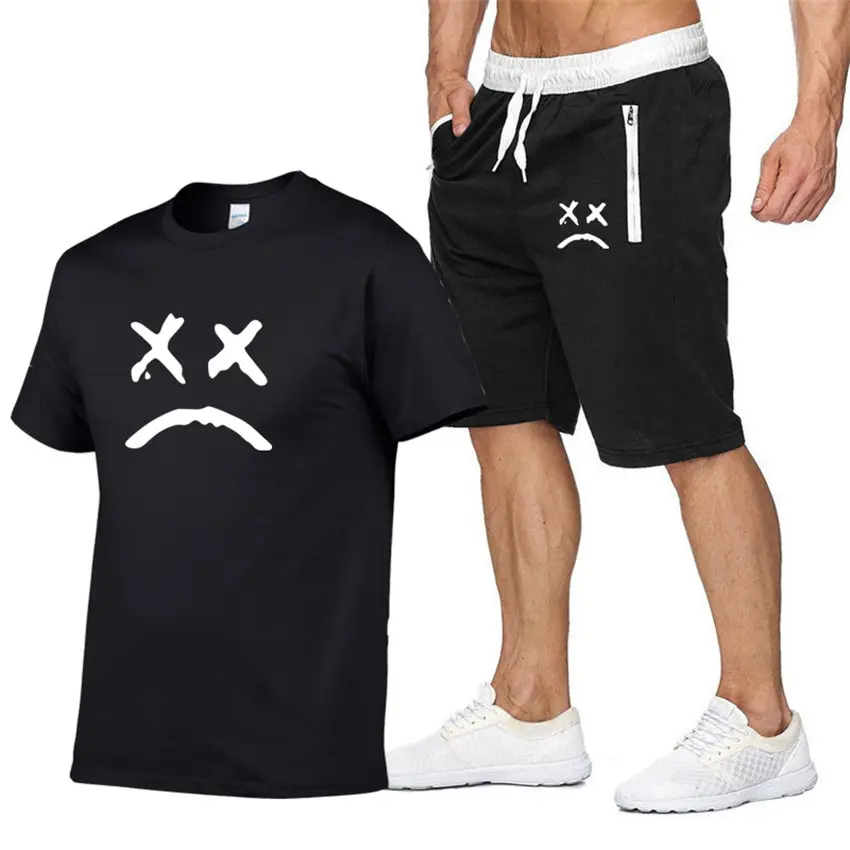 Men X-Print Grey Shorts & T-Shirt Set