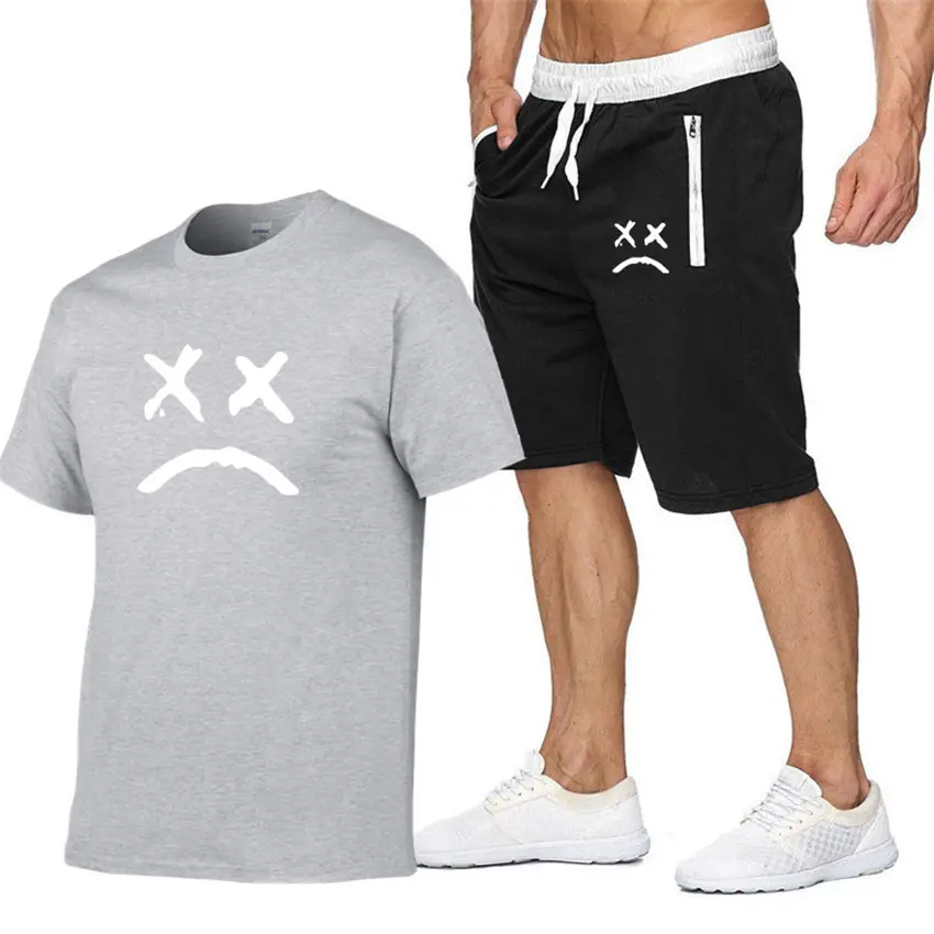 Men X-Print Grey Shorts & T-Shirt Set