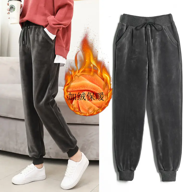Women Velvet Jogger Pants Black Winter Warm - Image 4