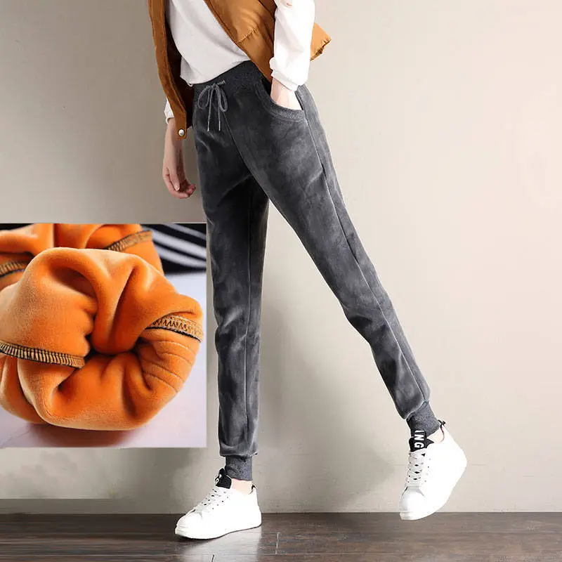 Women Velvet Jogger Pants Black Winter Warm - Image 6