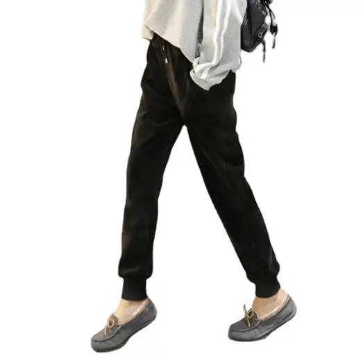 Women Velvet Jogger Pants Black Winter Warm - Image 7