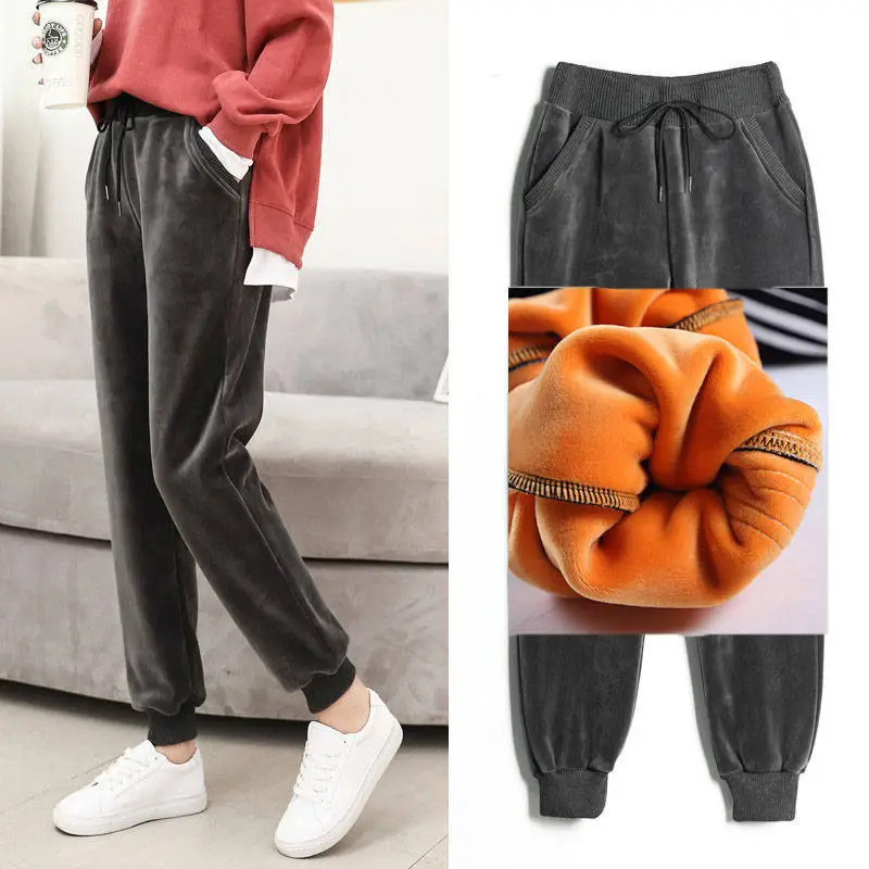 Women Velvet Jogger Pants Black Winter Warm — feature 4