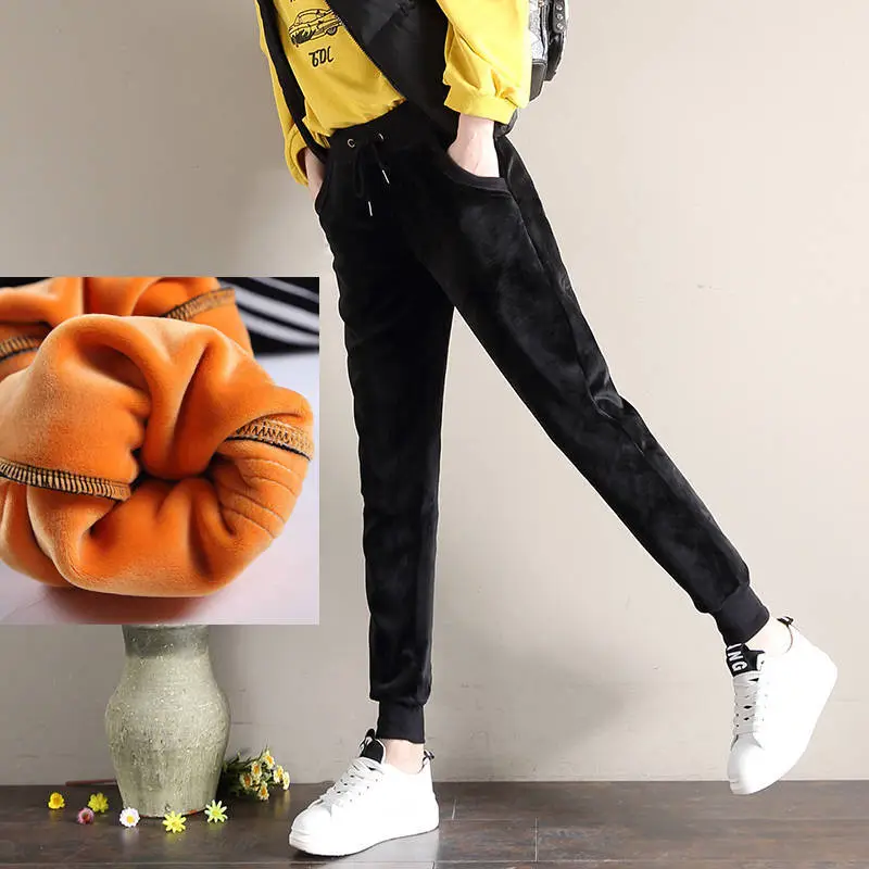 Women Velvet Jogger Pants Black Winter Warm — feature 5