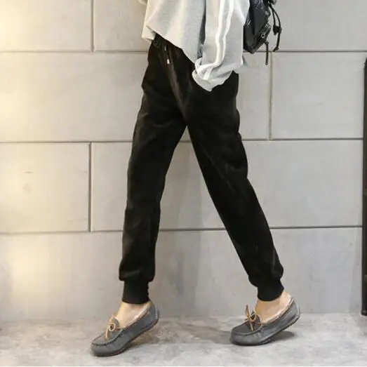 Women Velvet Jogger Pants Black Winter Warm - Image 2