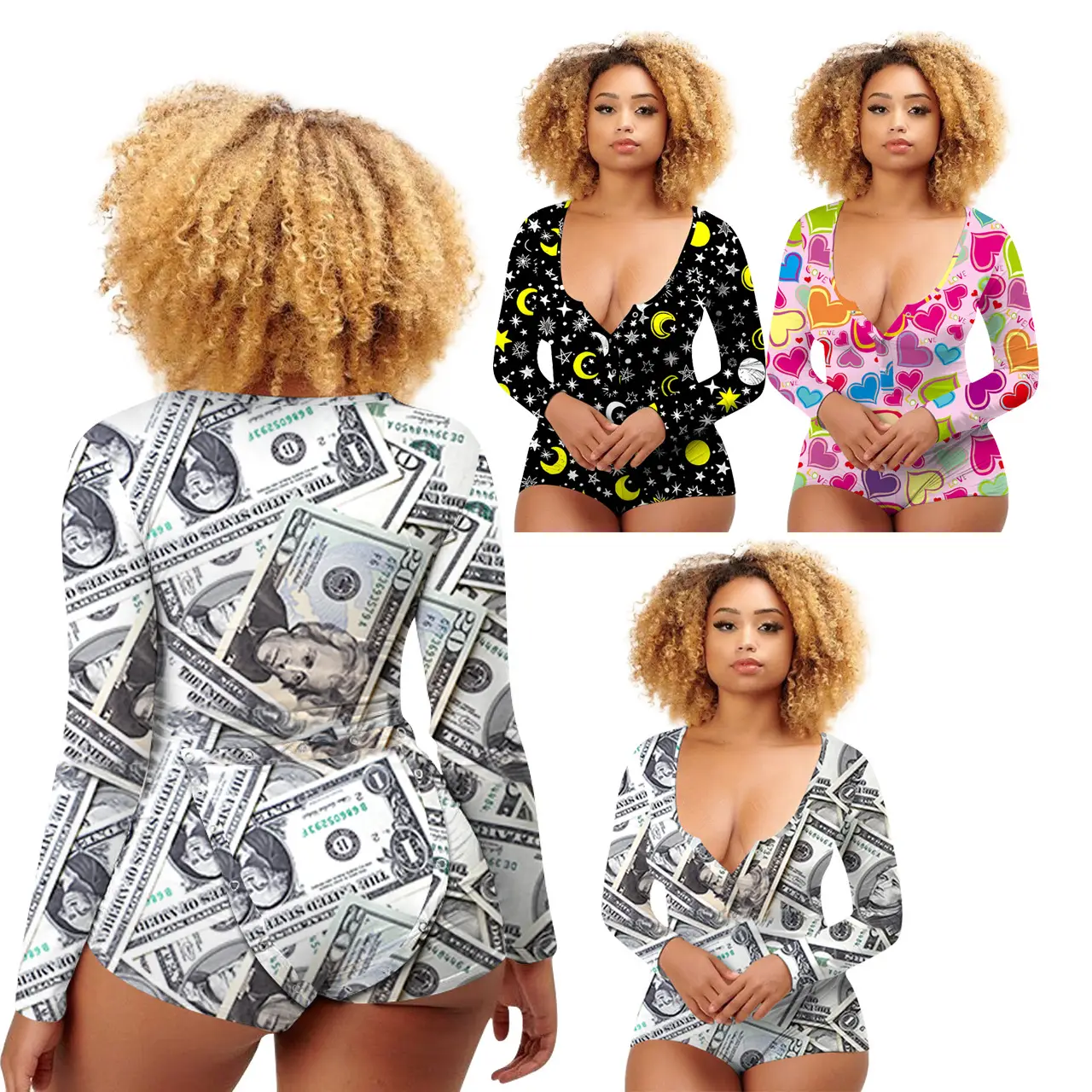 Printed Jumpsuit for Women with Money Print Design