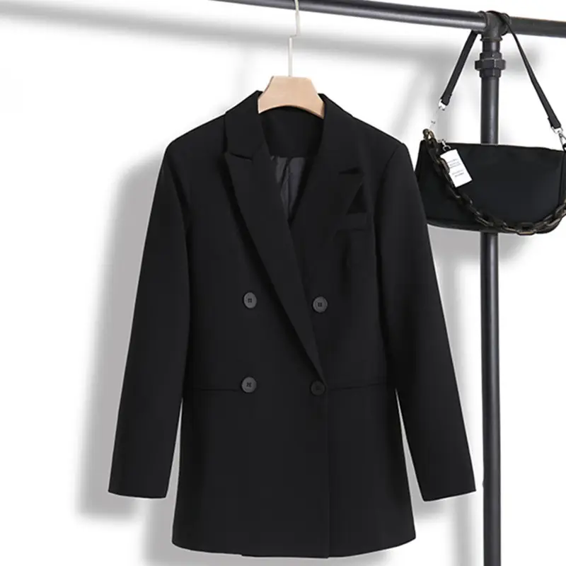 Black Blazer for Women 2026 New Korean Style Loose Mid-Length Casual Elegant Suit Jacket - Image 2