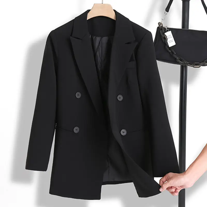 Black Blazer for Women 2026 New Korean Style Loose Mid-Length Casual Elegant Suit Jacket - Image 3