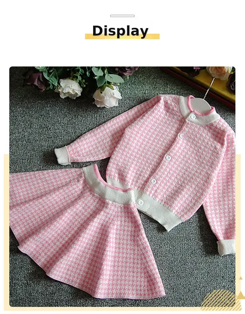 Dangdang tree autumn Korean style Plaid knitted suit children's houndstooth cardigan skirt two-piece Children's suit wholesale — feature 5