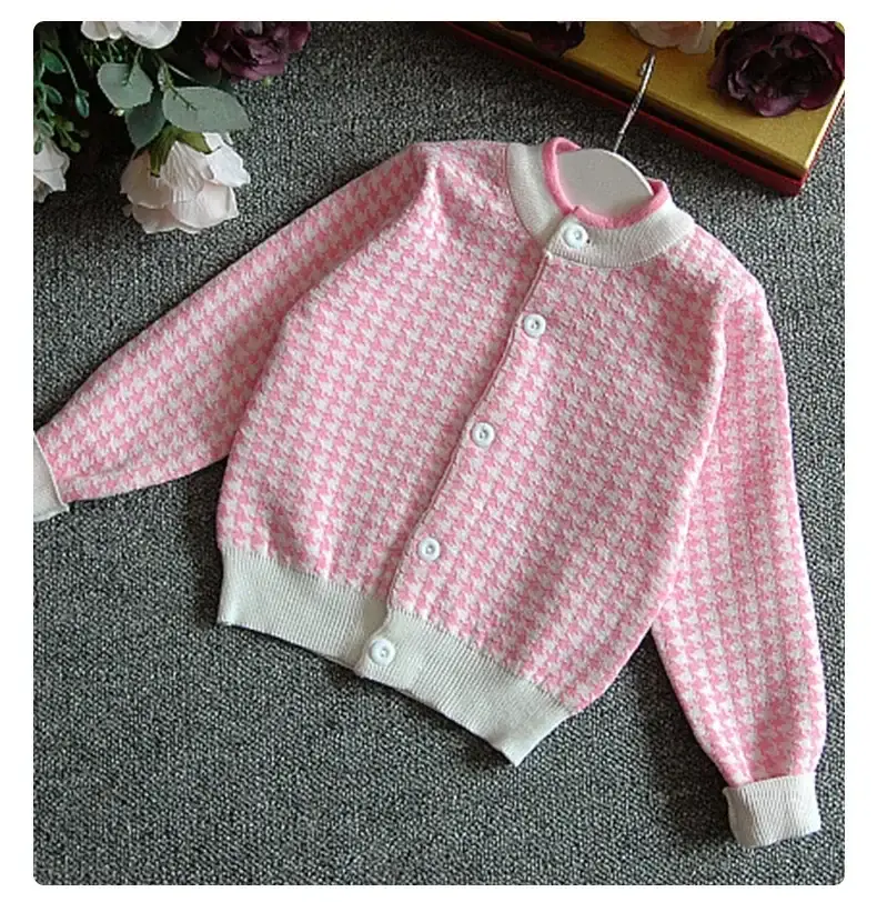 Dangdang tree autumn Korean style Plaid knitted suit children's houndstooth cardigan skirt two-piece Children's suit wholesale — feature 9