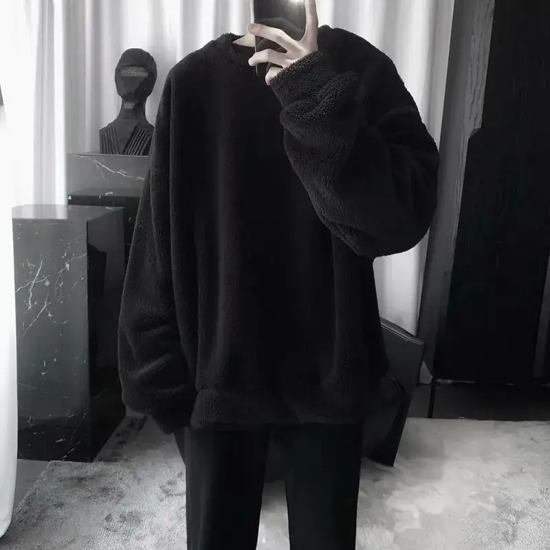 Lamb Wool Warm Men's Fleece Coat White Round Neck - Image 3