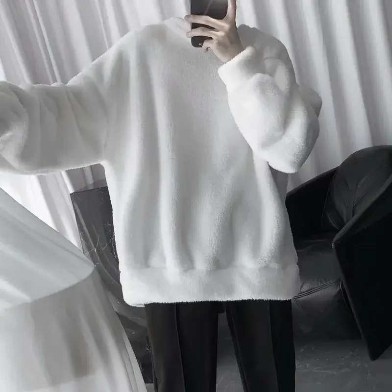 Lamb Wool Warm Men's Fleece Coat White Round Neck - Image 5