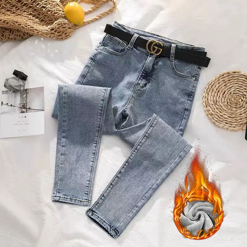 Women Slim Fit Stretch Fleece Jeans 2020 Black - Image 3