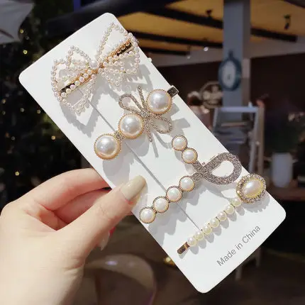 2020 New Set Small Hairpins with Pearl & Crystal Decor - Image 3
