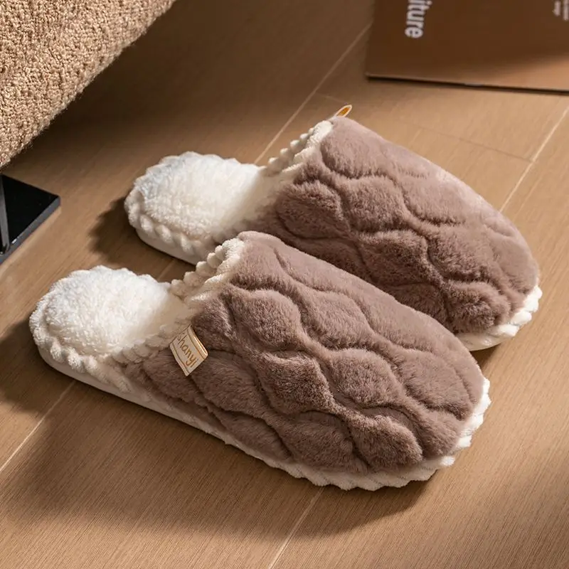 Cixi Cotton Slippers for Women Spring and Autumn Home Use Winter Indoor Non-slip Home Warm Winter Fur Plush Couple Men