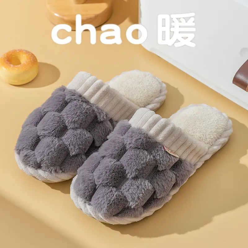 Cixi Cotton Slippers for Women Spring and Autumn Home Use Winter Indoor Non-slip Home Warm Winter Fur Plush Couple Men