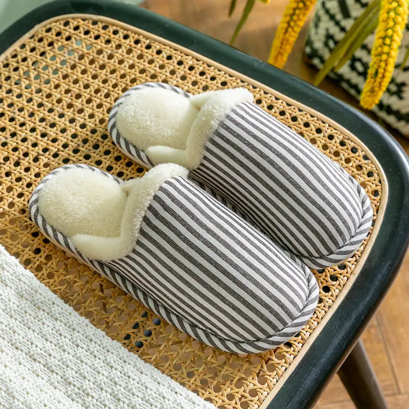Cixi Cotton Slippers for Women Spring and Autumn Home Use Winter Indoor Non-slip Home Warm Winter Fur Plush Couple Men