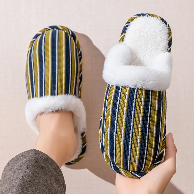 Cixi Cotton Slippers for Women Spring and Autumn Home Use Winter Indoor Non-slip Home Warm Winter Fur Plush Couple Men