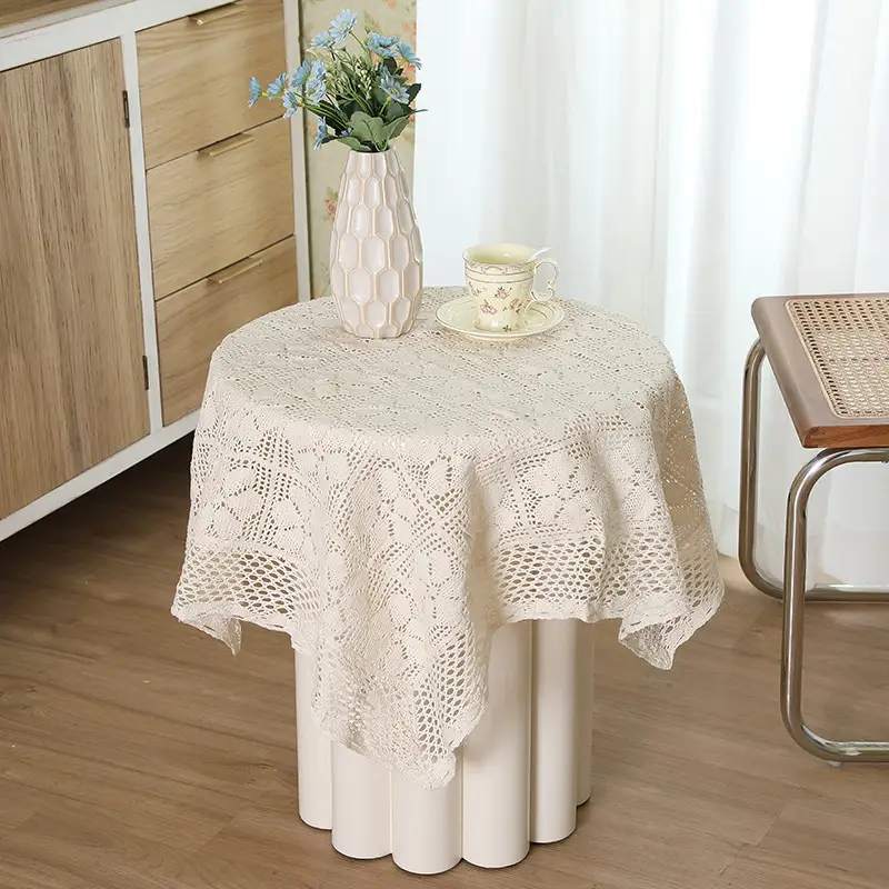 Gardenia Hollow-Out Pure Cotton Crochet Rectangular Tablecloth, Plaid Lace Round Tablecloth, Background Cloth, Lace Tablecloth - Image 2