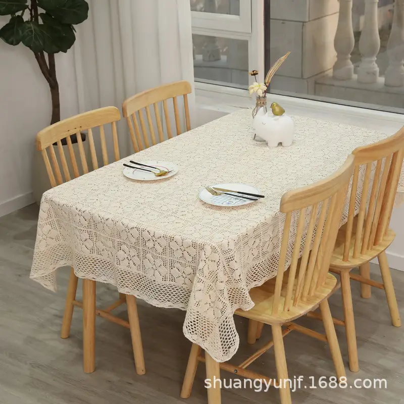 Gardenia Hollow-Out Pure Cotton Crochet Rectangular Tablecloth, Plaid Lace Round Tablecloth, Background Cloth, Lace Tablecloth - Image 3