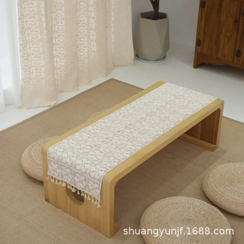 Gardenia Hollow-Out Pure Cotton Crochet Rectangular Tablecloth, Plaid Lace Round Tablecloth, Background Cloth, Lace Tablecloth - Image 4