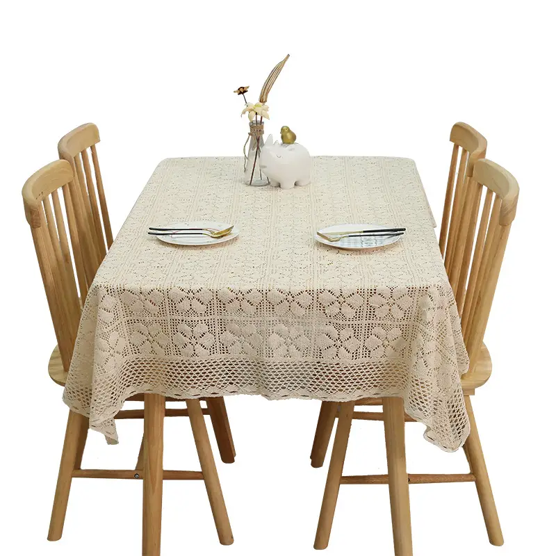 Gardenia Hollow-Out Pure Cotton Crochet Rectangular Tablecloth, Plaid Lace Round Tablecloth, Background Cloth, Lace Tablecloth - Image 5