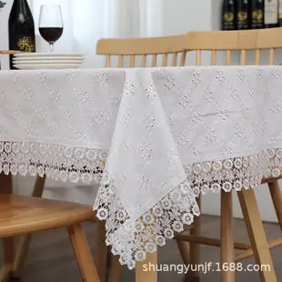 Gardenia Hollow-Out Pure Cotton Crochet Rectangular Tablecloth, Plaid Lace Round Tablecloth, Background Cloth, Lace Tablecloth — feature 5