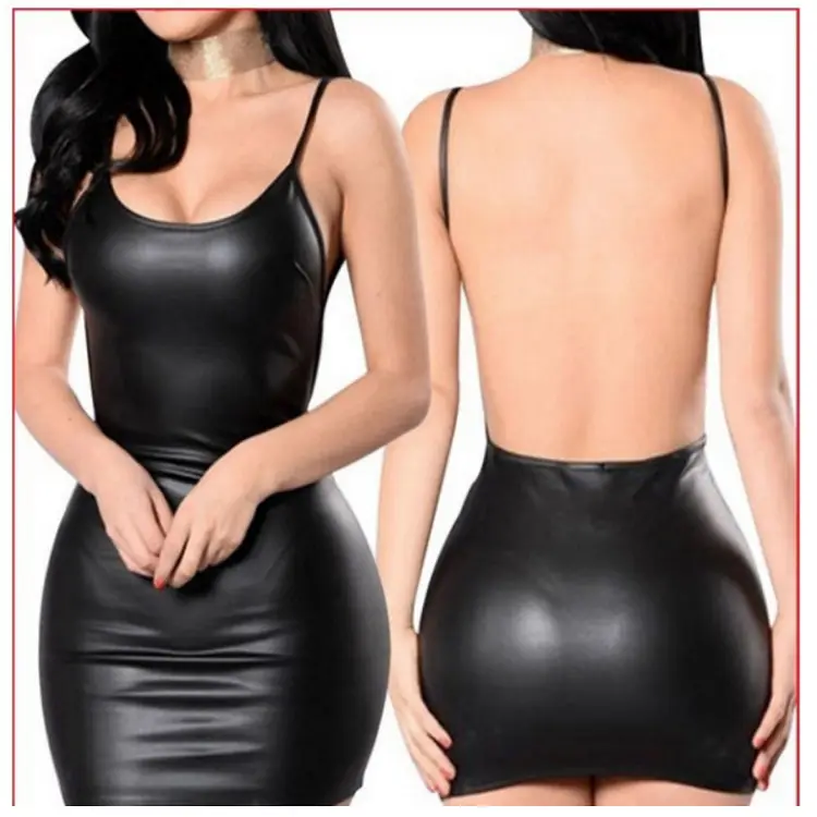 Black High-Gloss Backless Dress with Hip-Covering Skirt - Image 6
