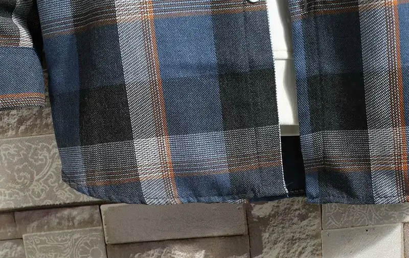 Men's Long Sleeve Plaid Shirt Blue Orange Large - Image 4