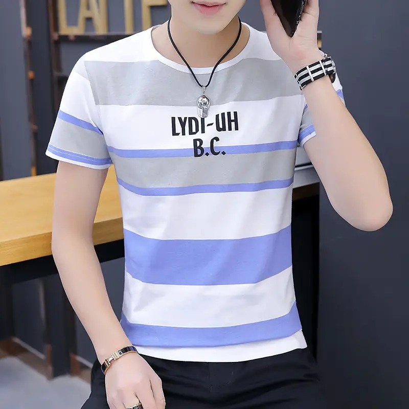 Men Green Striped Short Sleeve T-Shirt Summer Wear - Image 4