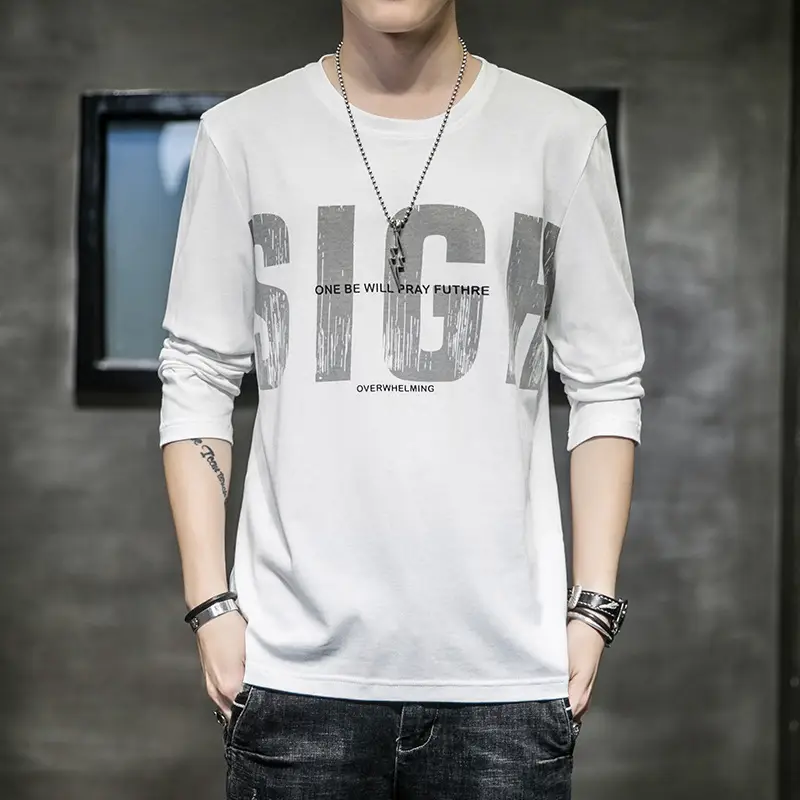 Men Long Sleeve Graphic T-Shirt White 2023