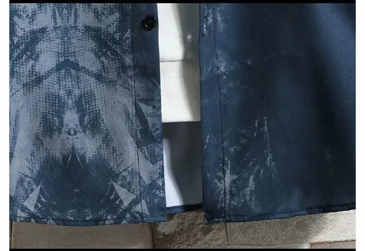 Men Long Sleeve Blue Floral Shirt Loose Casual Hong Kong Style - Image 4