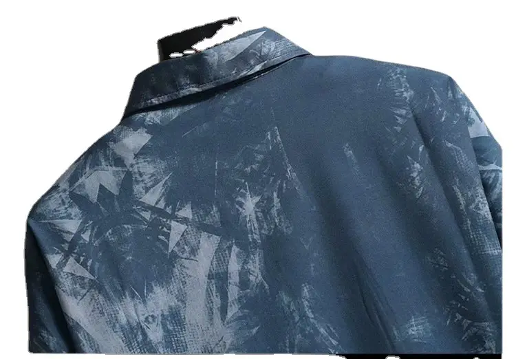 Men Long Sleeve Blue Floral Shirt Loose Casual Hong Kong Style - Image 5