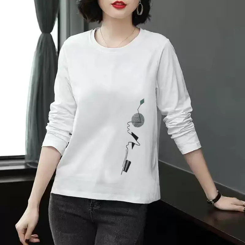 Women Long Sleeve Red T-Shirt with Peach Print 058 Curve — feature 7
