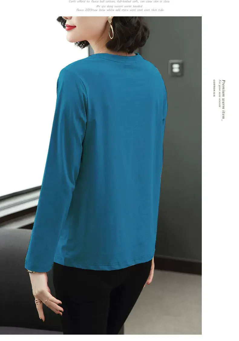 Women Long Sleeve Red T-Shirt with Peach Print 058 Curve — feature 8