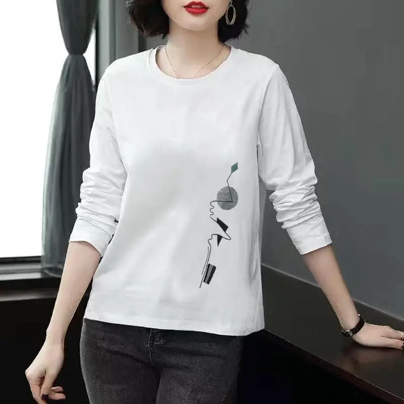 Women Long Sleeve Red T-Shirt with Peach Print 058 Curve - Image 4