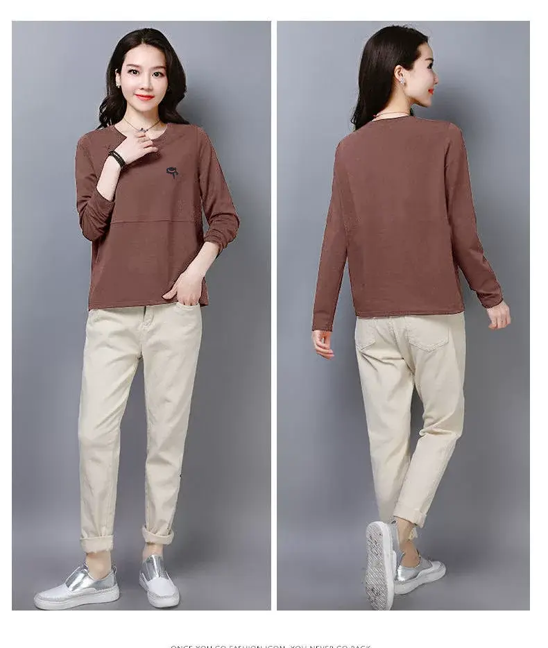 100kg Plus Size Women Korean Long Sleeve T-Shirt Red — feature 9