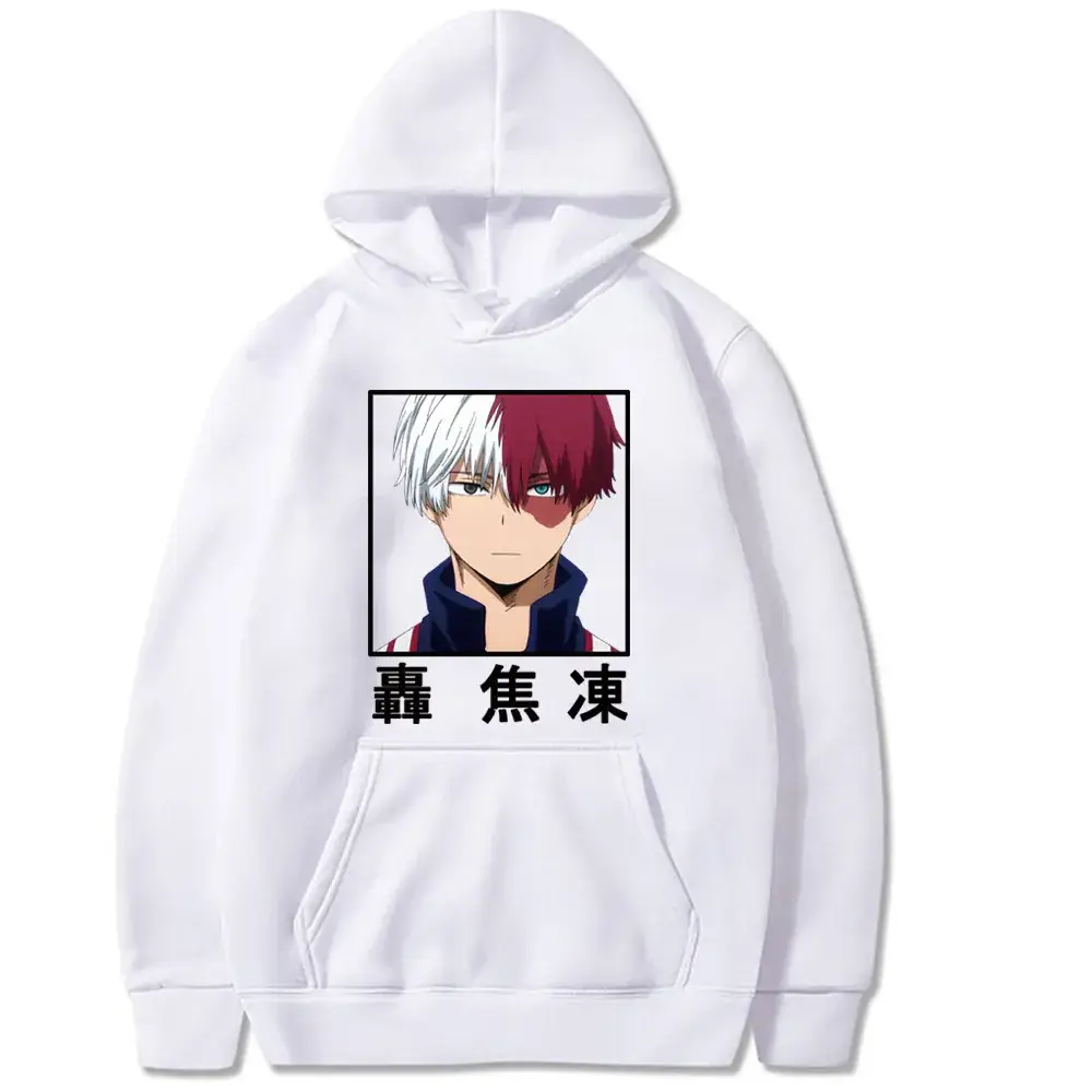 Men Hoodie White Todoroki Shoto Cartoon Print