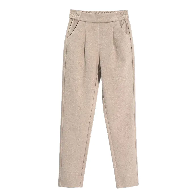 Women Woolen High Waist Slimming Pants Beige