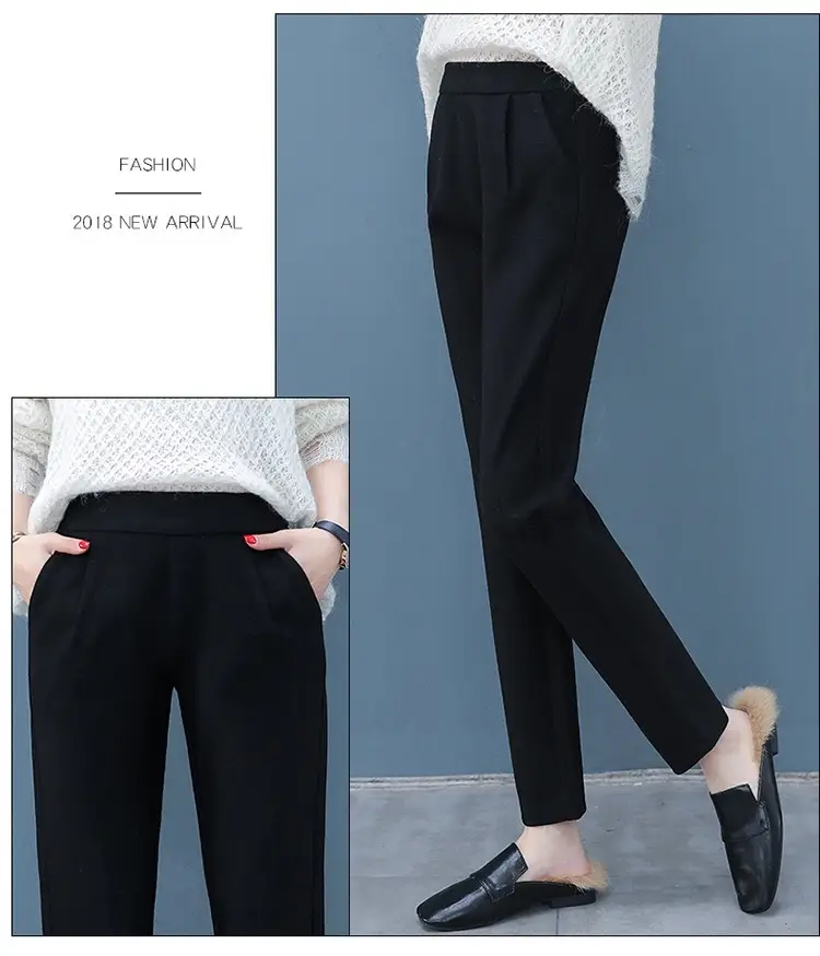 Women Woolen High Waist Slimming Pants Beige — feature 14