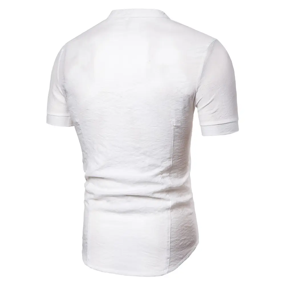 Men Chinese Style Button Down Shirt Light Grey Short Sleeve — feature 6