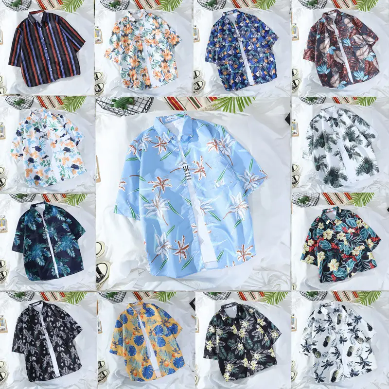Men's Navy Floral Printed Short Sleeve Shirt - Image 22