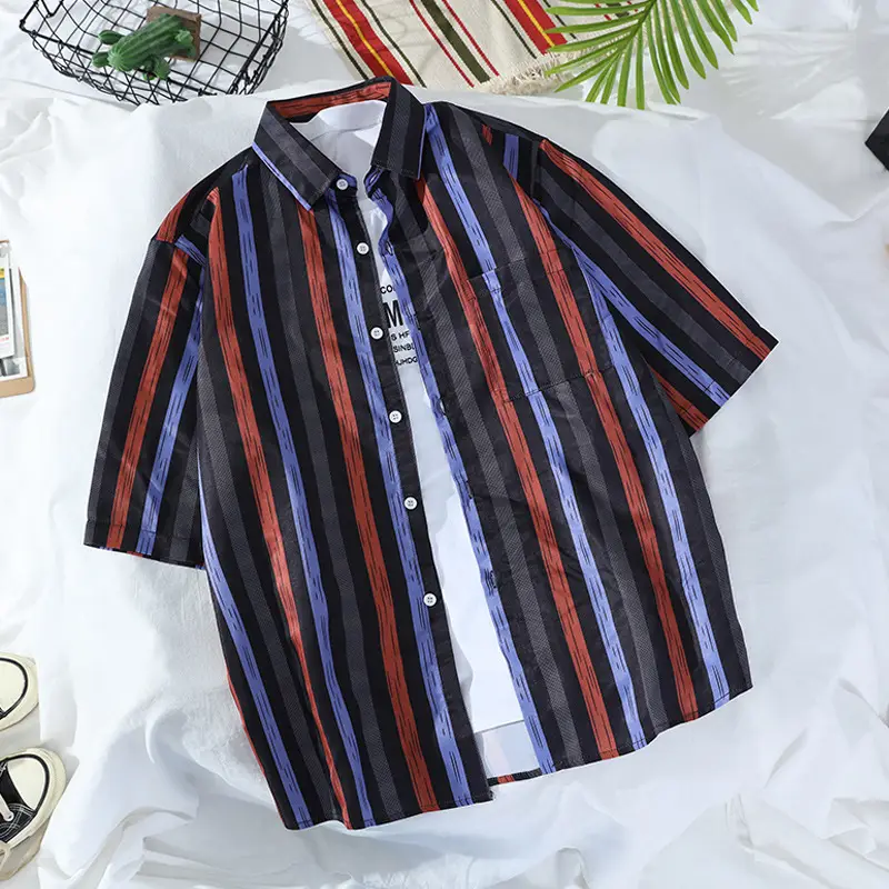 Men's Navy Floral Printed Short Sleeve Shirt - Image 10