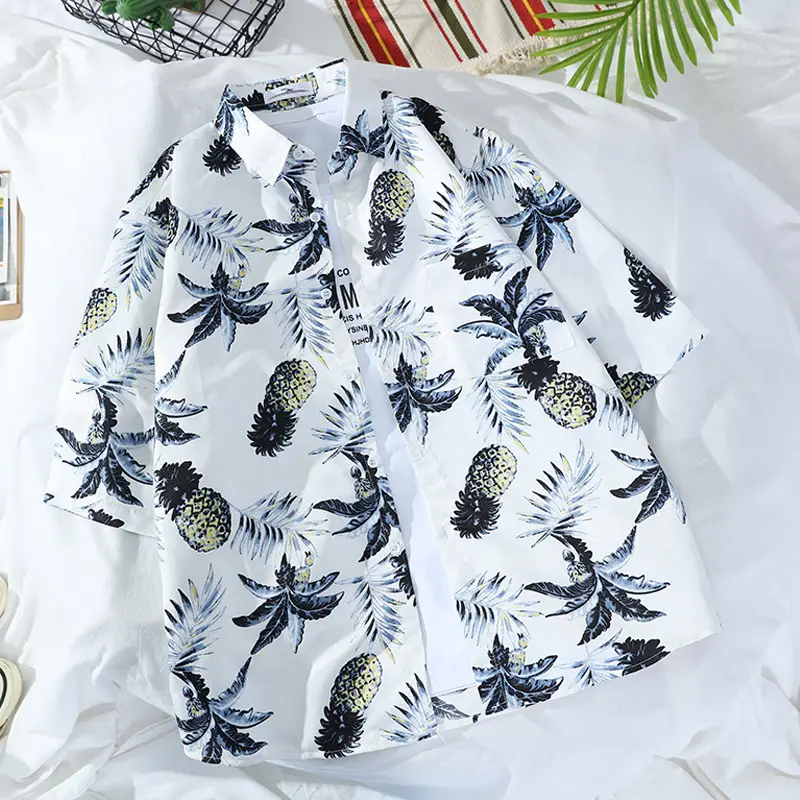Men's Navy Floral Printed Short Sleeve Shirt - Image 11