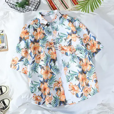 Men's Navy Floral Printed Short Sleeve Shirt - Image 14